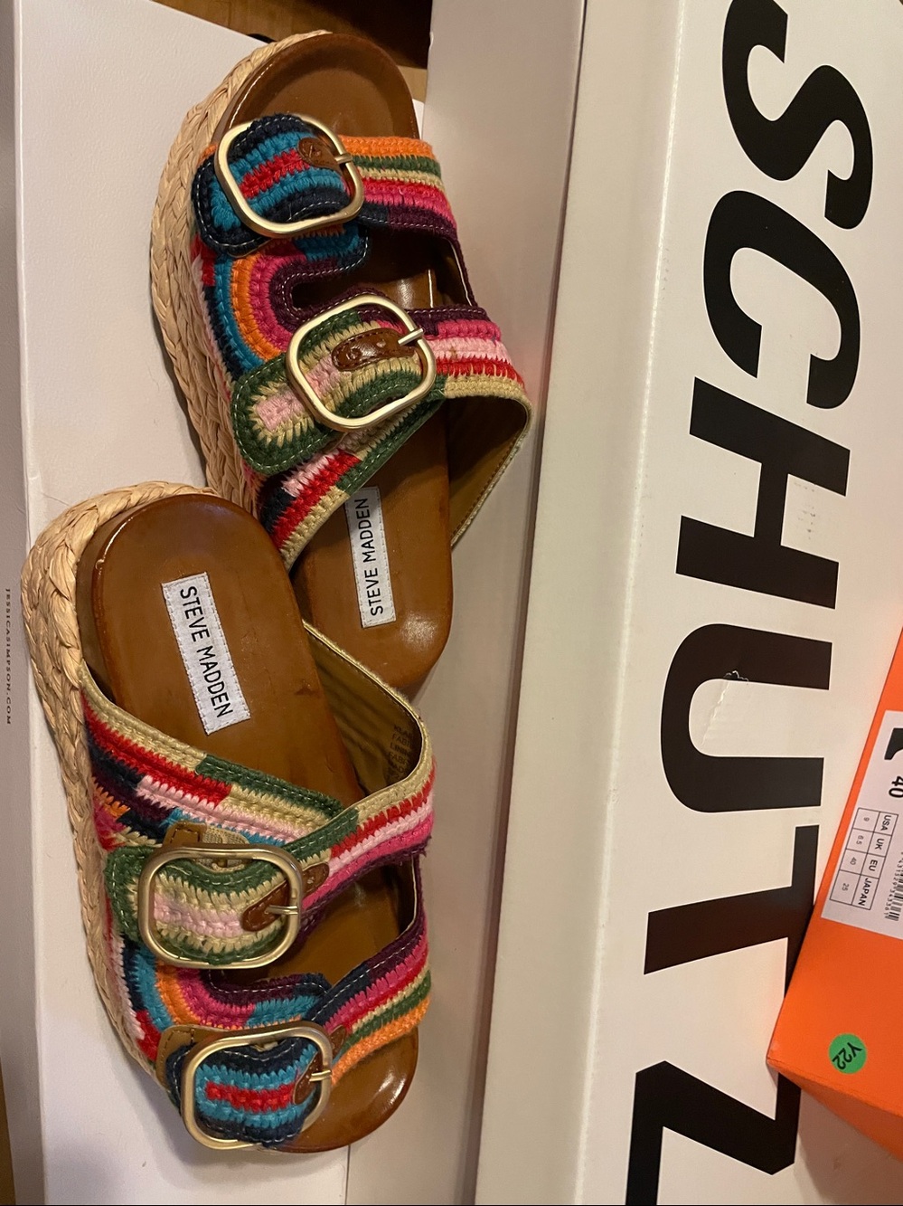 Steve Madden Multicolor Striped Embroidered Buckle Sandals - Picture 5 of 5